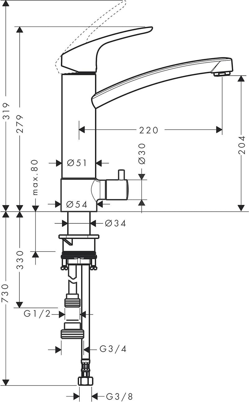 hansgrohe Focus Küchenarmatur (Wasserhahn Küche mit Geräteabstellventil, 120° schwenkbar, hoher Ausl