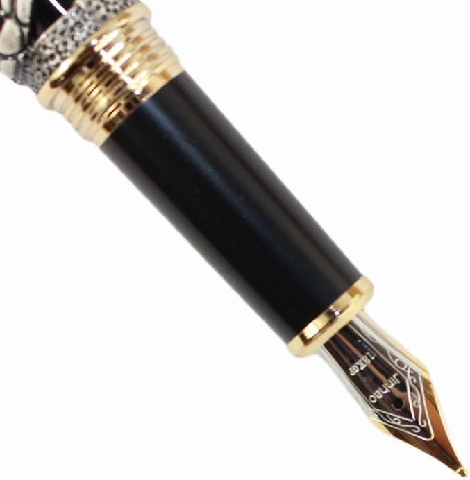 Gullor F¨¹llfederhalter schwarz und antike silberne Schlange 3D-Muster -, mittel- nib