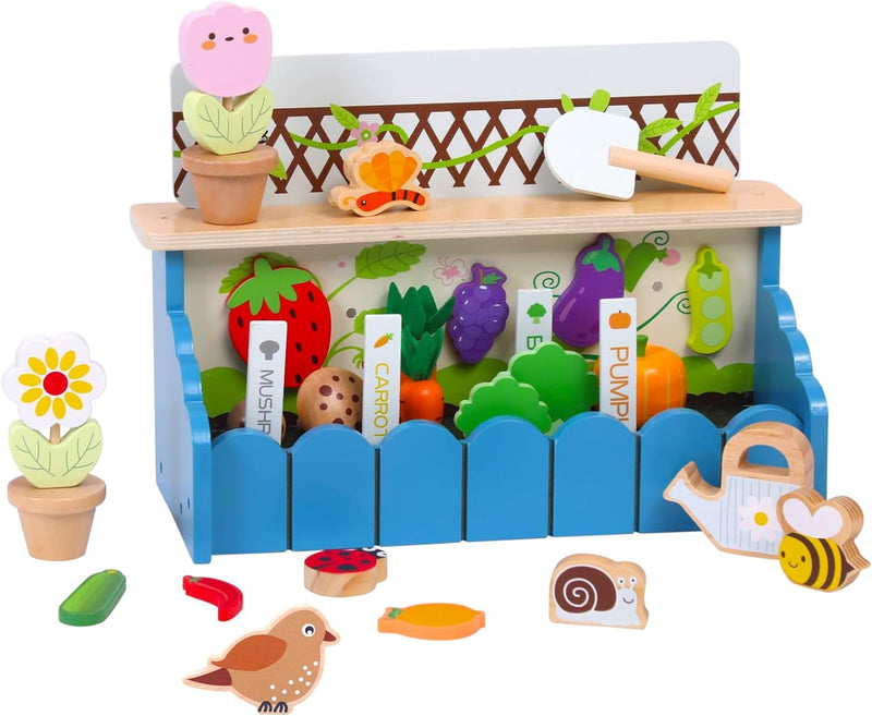 Smartwo Gartenset-Holzspielzeug ab 2 Jahre, Montessori Lernspielzeug zum Gemüse Obst Lernen, Kleinki