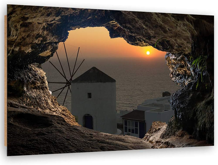 Feeby Wanddeko 3D Illusion Kunst modern Bilder Windmühle Orange 90x60 cm Deko Paneel 90x60 cm Orange