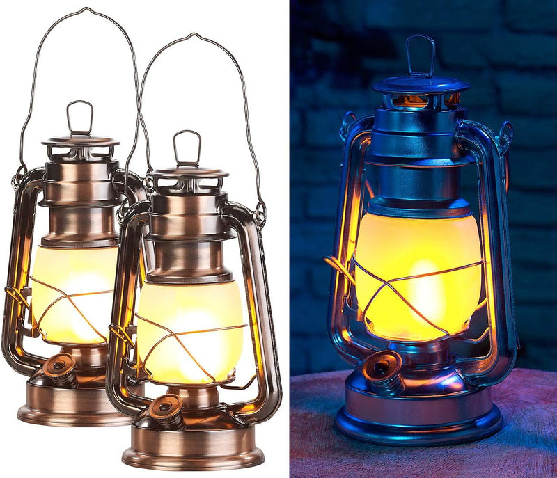 Lunartec LED Sturmlampe: 2er-Set LED-Sturmlaternen mit Flammen-Effekt; 25 cm Höhe; bronzefarben (Lat