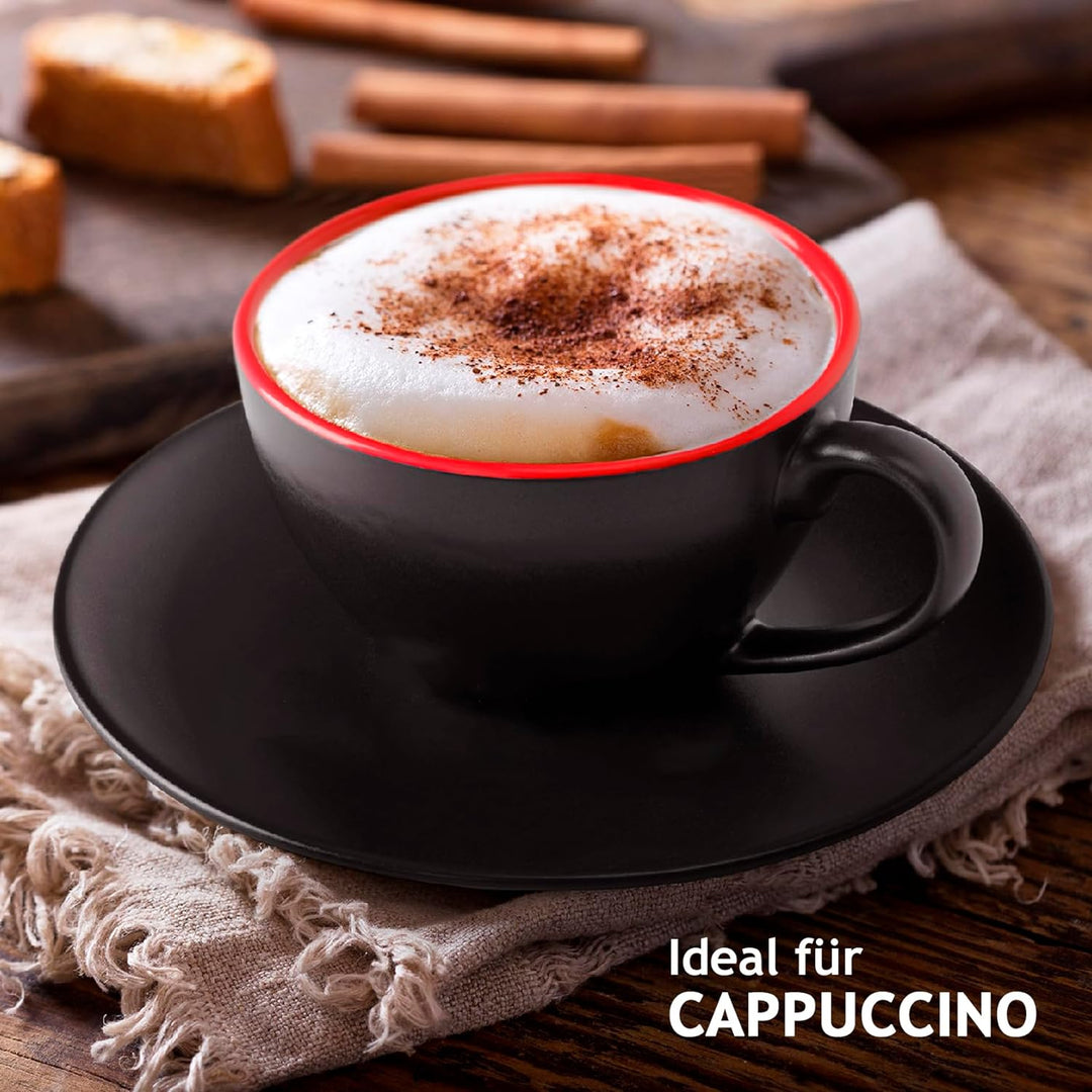 MIAMIO - 6 x 175 ml Tasse Cappuccino Tassen mit Unterteller & Ständer/Cappuccinotassen Set - Le Papi