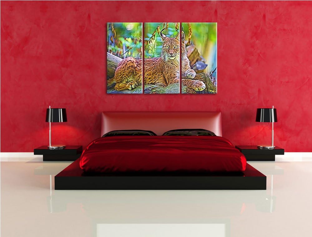 aufmerksamer Luchs NewArt 3-Teiler Leinwandbild 120x80 Bild auf Leinwand, XXL riesige Bilder fertig