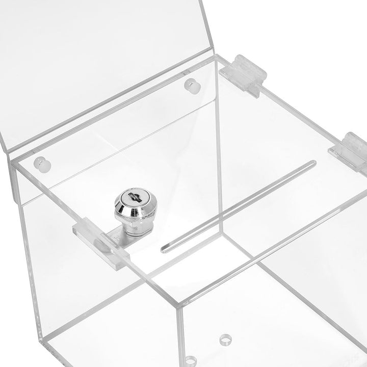 Losbox aus Acrylglas in 200x200x200mm mit Schloss und Topschild 210x210mm - Zeigis® / Spendenbox/Akt