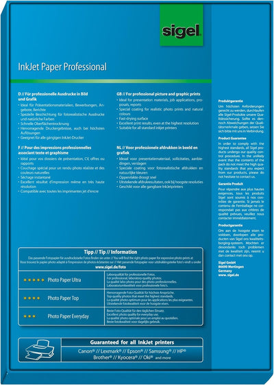 SIGEL IP288 InkJet-Papier Professional, A4, 200 Blatt, spezialbeschichtet matt, weiss, 95 g 200 Blat