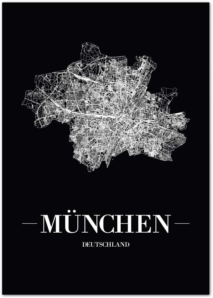JUNIWORDS Stadtposter, München, Wähle eine Grösse, 40 x 60 cm, Poster, Schrift A, Schwarz 40 x 60 cm