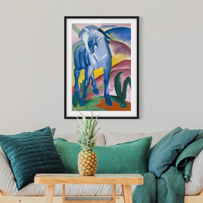 Bild mit Rahmen - Franz Marc - Blaues Pferd - Rahmenfarbe Schwarz, 100 x 70 cm 100cm x 70cm Schwarz,