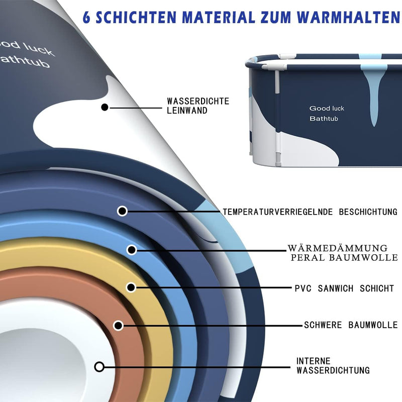 140cm tragbare faltbare Badewanne mit Metallrahmen, grosse Familie Badewanne für Erwachsener, effizi