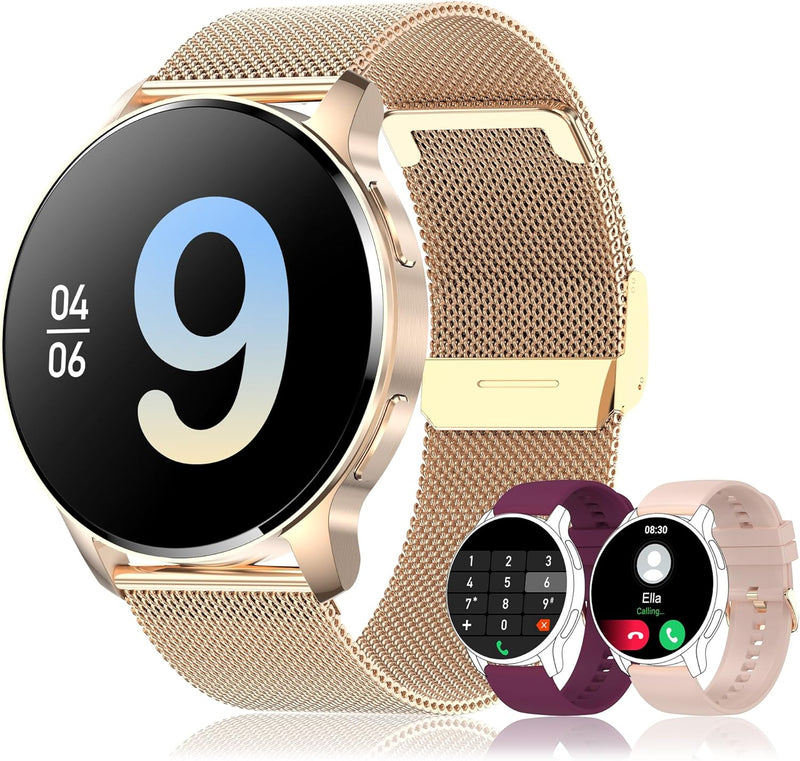 Colesma Smartwatch Damen mit Telefonfunktion und Sprachassistent, Runde 1,32" HD Smart Watch Fitness