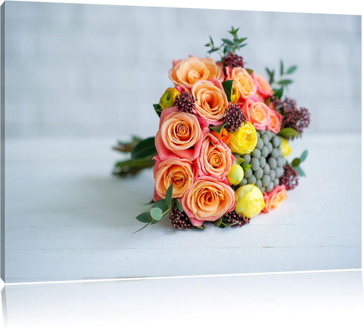 Romantischer Blumenstrauss, Format: 100x70 auf Leinwand, XXL riesige Bilder fertig gerahmt mit Keilr