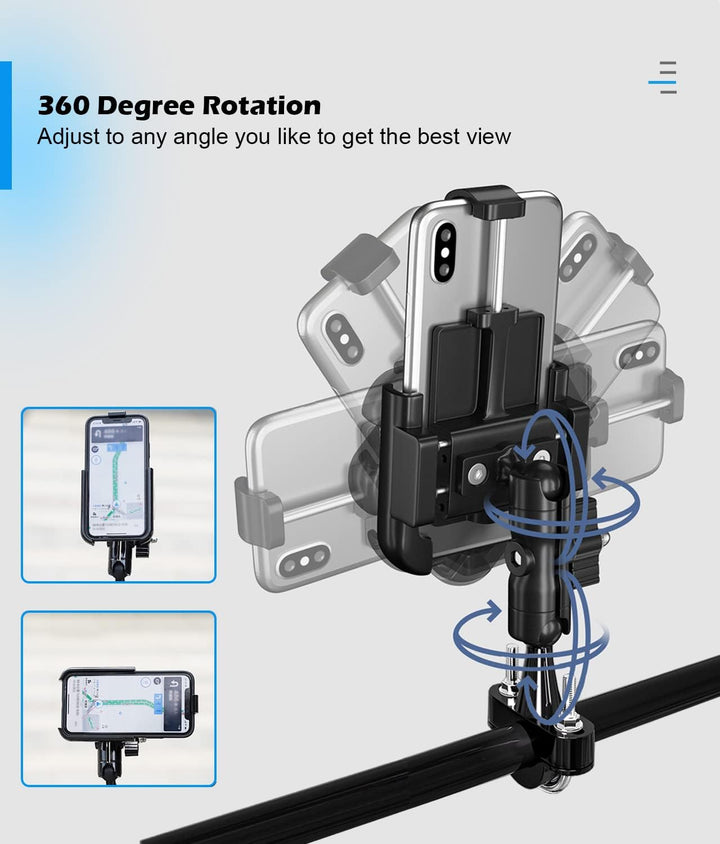 AGEofDMS Metall Handyhalterung Motorrad, Fahrrad Handy Halterung Lenker, Anti-Dieb 360 Drehung für i