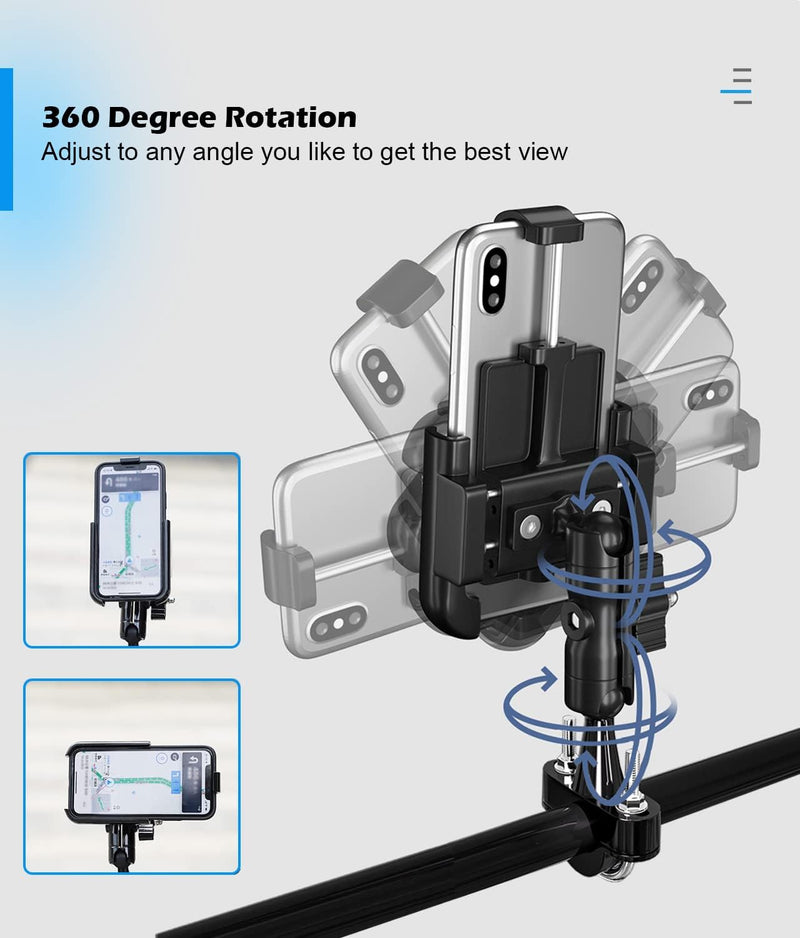 AGEofDMS Metall Handyhalterung Motorrad, Fahrrad Handy Halterung Lenker, Anti-Dieb 360 Drehung für i