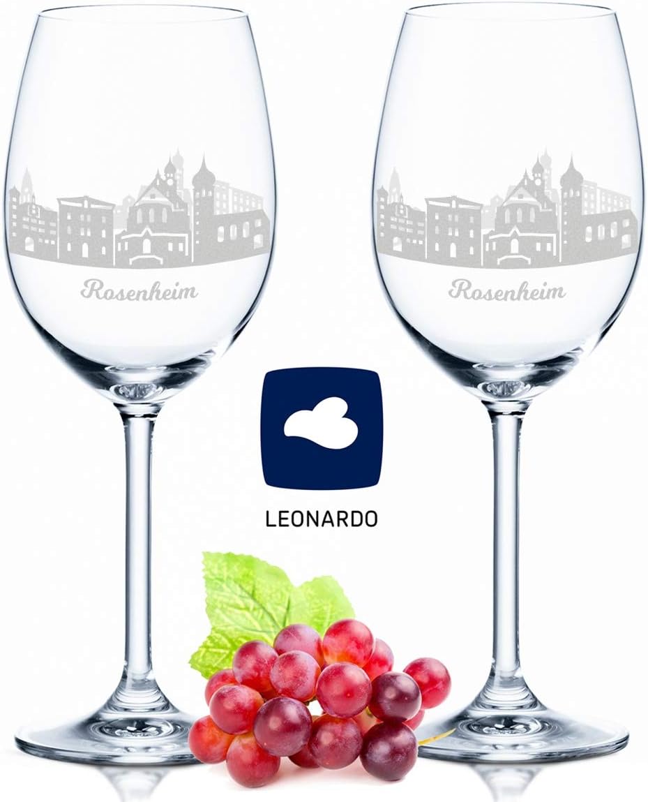 Leonardo Weingläser mit Gravur – Rosenheim Geschenk im 2er Set - Weingeschenk - Souvenir Andenken &
