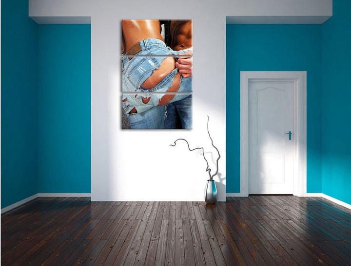 Pixxprint Sexy Pärchen Jeans als Leinwandbild - Grösse: 3-Teilig (120x80cm) - Wandbild - Kunstdruck
