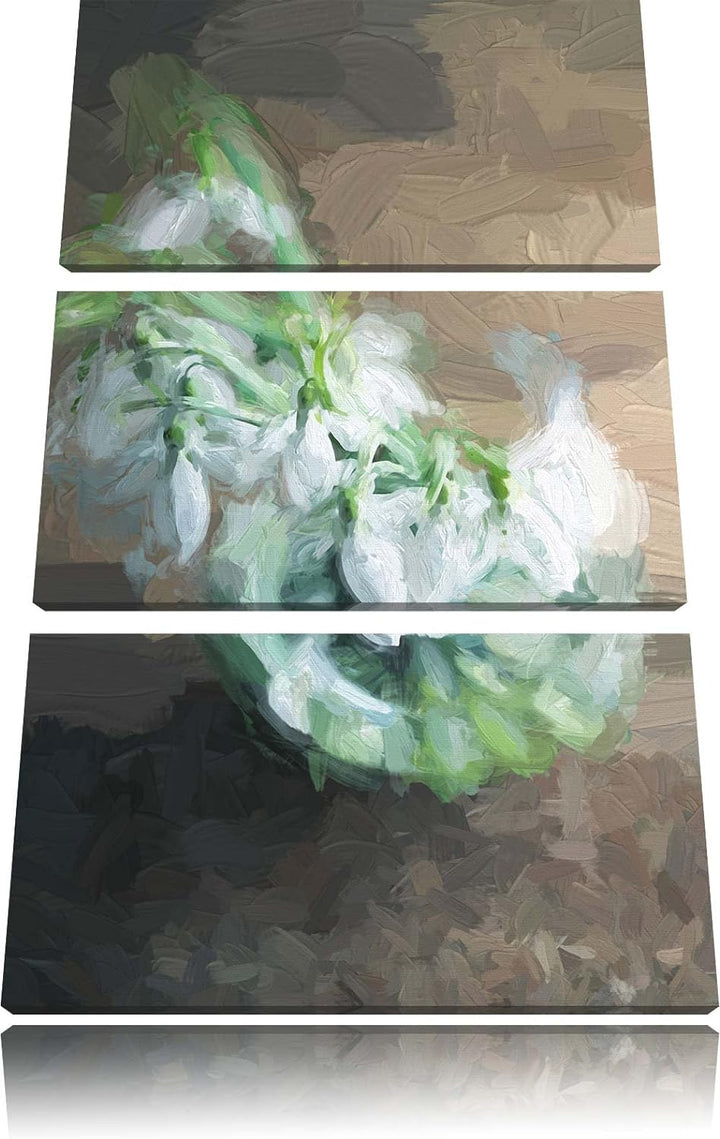 Pixxprint Schneeglöckchen in der Vase als Leinwandbild | Grösse: 3 Teilig (120x80) | Wandbild| Kunst