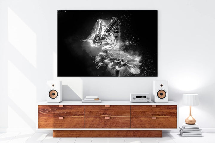deyoli glitzernder Schmetterling Effekt: Schwarz&Weiss Format: 80x60 als Leinwandbild, Motiv fertig