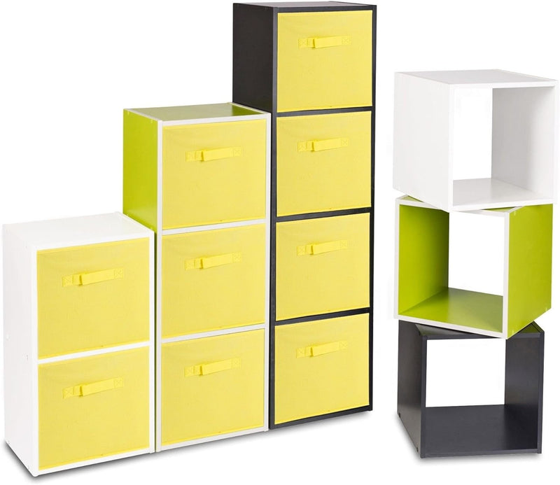 Holz-Bücherregal mit farbigen Aufbewahrungsboxen, holz, 4 Yellow Boxes, White 4 Shelf White 4 Shelf