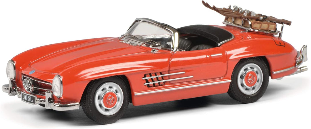 Schuco Mercedes Benz 300SL, Skiurlaub mit Koffer und Ski, Modellauto, 1:43, rot, limitierte Auflage
