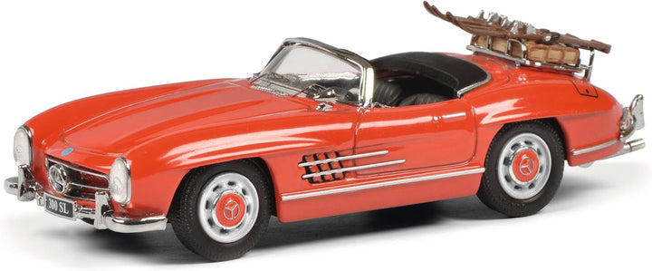 Schuco Mercedes Benz 300SL, Skiurlaub mit Koffer und Ski, Modellauto, 1:43, rot, limitierte Auflage