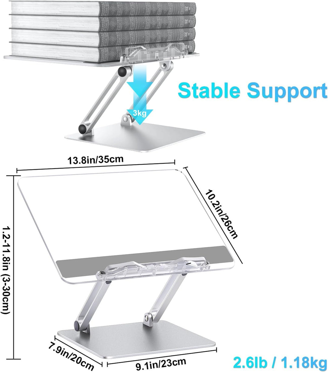 Buchständer, Aluminium und Acryl Kochbuch Schreibtisch Leseständer, Verstellbar & Faltbar Buchhalter