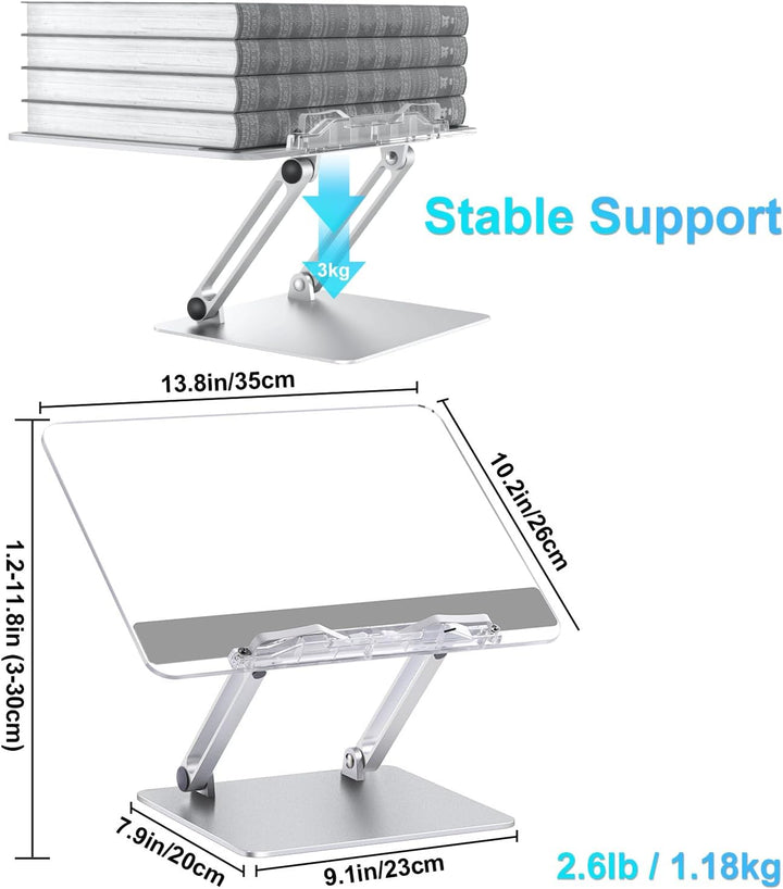 Buchständer, Aluminium und Acryl Kochbuch Schreibtisch Leseständer, Verstellbar & Faltbar Buchhalter