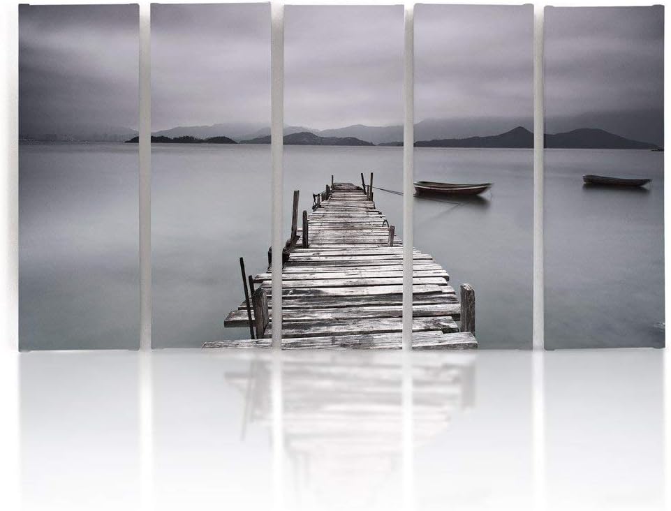 Feeby Frames, Leinwandbild Bilder Wand Bild - 5 Teile - Wandbilder Kunstdruck (BRÜCKE, SEE, GRAU) 15