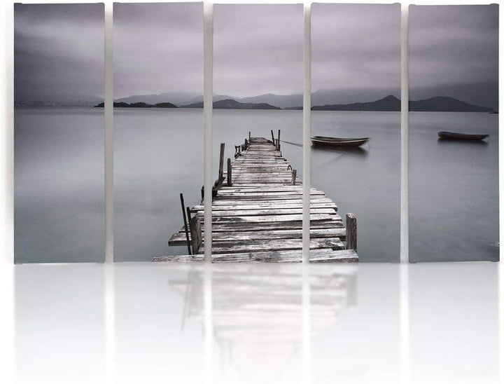 Feeby Frames, Leinwandbild Bilder Wand Bild - 5 Teile - Wandbilder Kunstdruck (BRÜCKE, SEE, GRAU) 15
