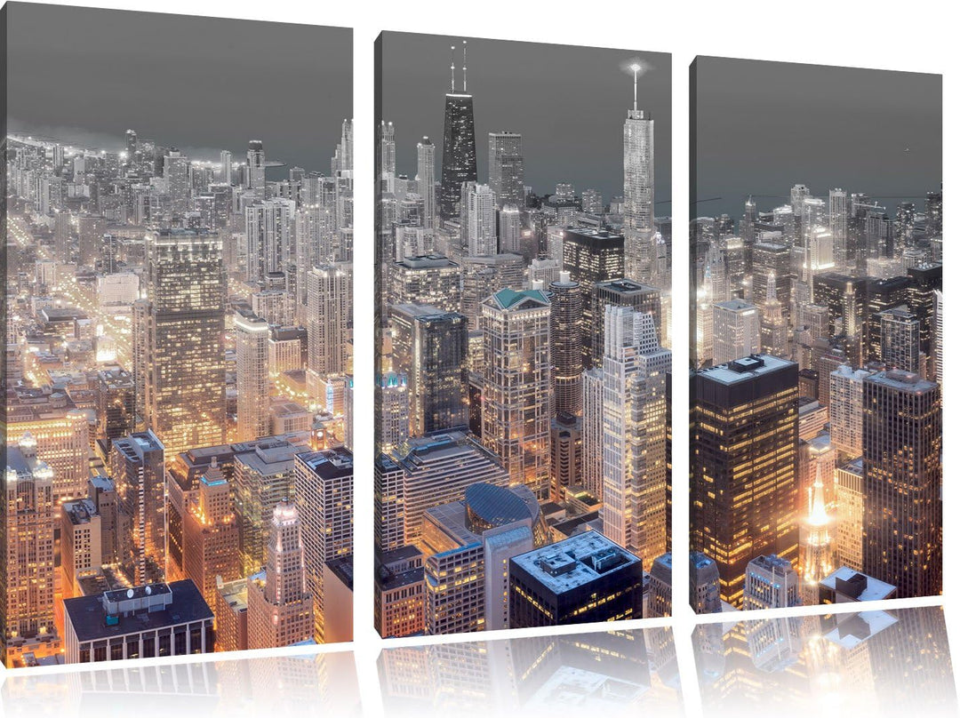 Pixxprint Luftaufnahme Chicago / 3-Teilig/Gesamtmass 120cm Leinwandbild bespannt auf Holzrahmen/Wand
