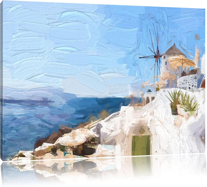 Pixxprint weisse Häuser in Griechenland als Leinwandbild/Grösse: 100x70 cm/Wandbild/Kunstdruck/ferti