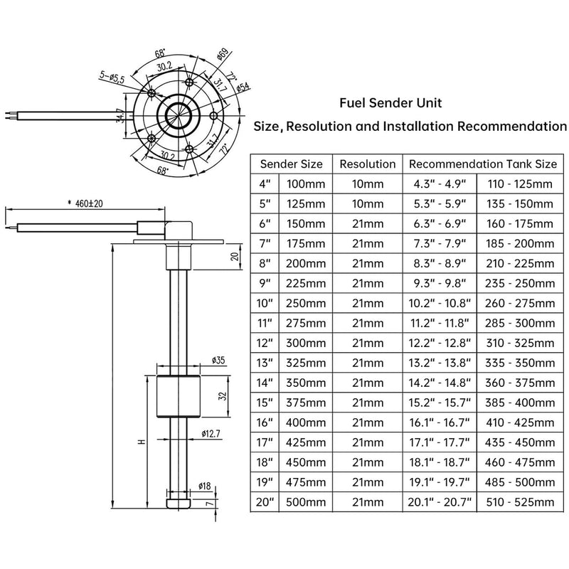 Geloo Kraftstoffstandssensor, Marine-Boot-Kraftstoffsender Auto-Kraftstoffstandssensor 316 Edelstahl