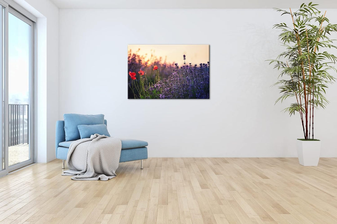 deyoli blühender Lavendel und Mohn Format: 60x40 als Leinwandbild, Motiv fertig gerahmt auf Echtholz