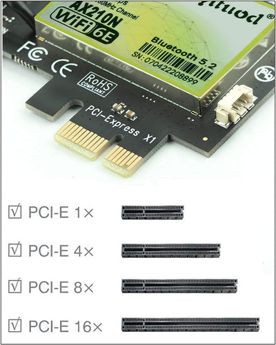 ZYT WLAN Karte PCIe WiFi 6E Bluetooth 5.2, Intel WiFi 6E AX210, Bis zu 5400Mbit/s PCIe WiFi 6 Karte,