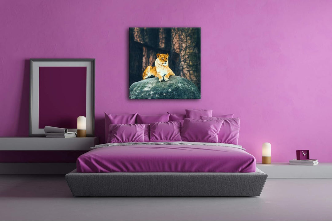 deyoli erhabene stolze Löwin Format: 60x60 als Leinwand, Motiv fertig gerahmt auf Echtholzrahmen, Ho