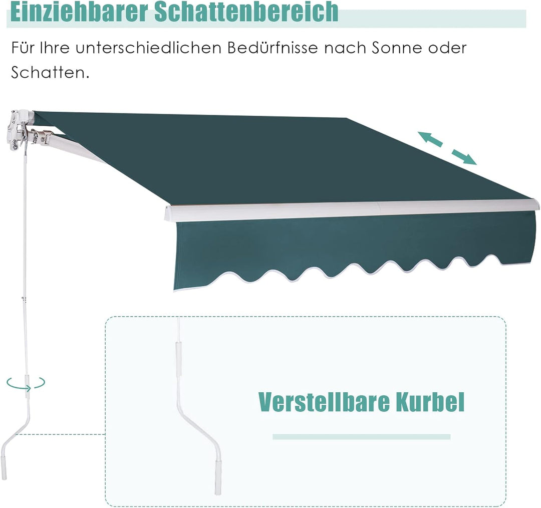 RELAX4LIFE Einziehbare Markise 2,5 x 2 m, Gelenkarmmarkise mit Handkurbel, Sonnenmarkise Winkel- & B