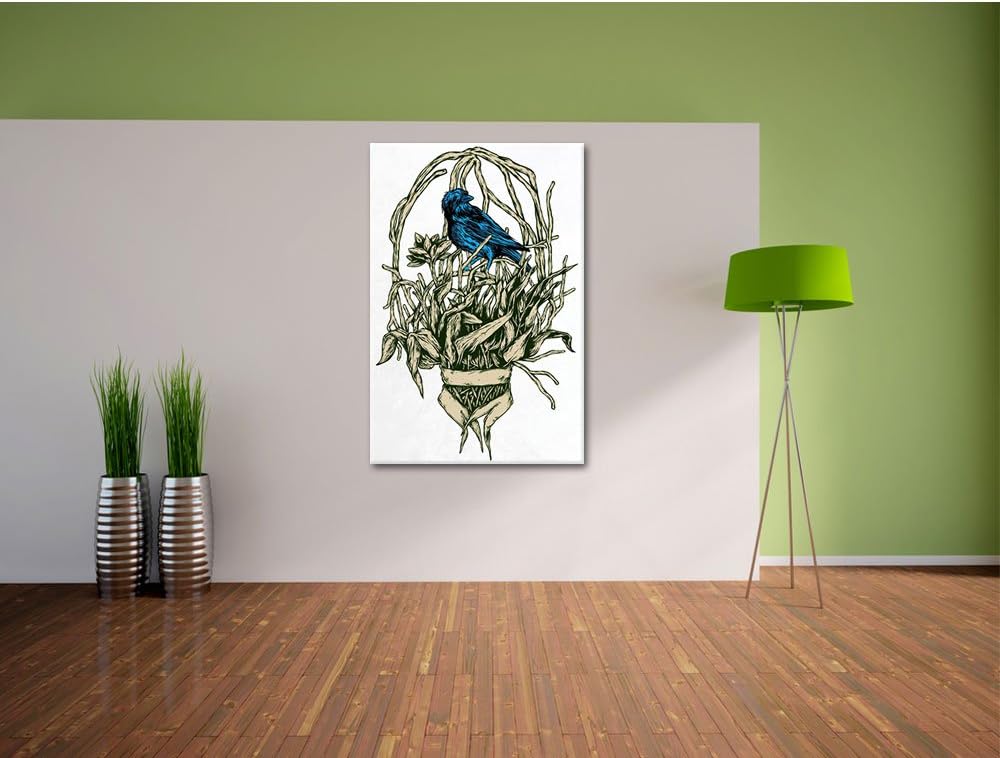 Pixxprint Blue Bird White Bild auf Leinwand, XXL riesige Bilder fertig gerahmt mit Keilrahmen, Kunst