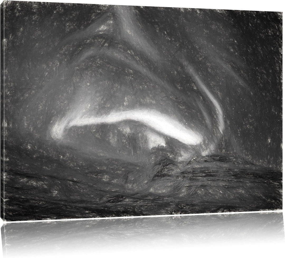 Pixxprint Nordlichter über Island Kunst Kohle Effekt, Format: 100x70 auf Leinwand, XXL riesige Bilde