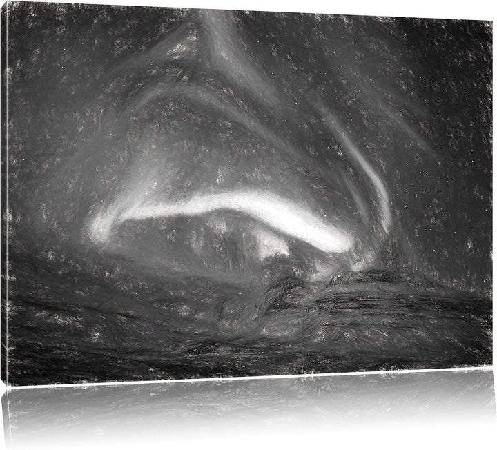 Pixxprint Nordlichter über Island Kunst Kohle Effekt, Format: 100x70 auf Leinwand, XXL riesige Bilde