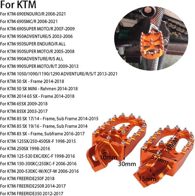 CNC ein Paar Motorrad Fussrasten Pedale breit Dirt Bike für KTM EXC EXC-F XC-F XCF-W SX-F 690 125 15