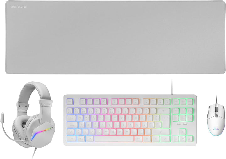 MARSGAMING MCP-RGB3, Pack Gaming-Tastatur Fixed RGB + Gaming-Maus RGB Flow 3200 DPI + Headset Over-E