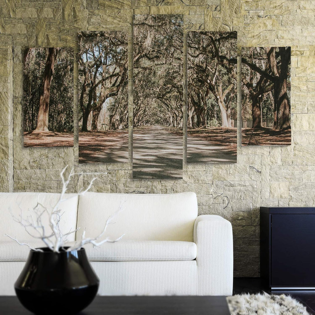 Bilder 5 Teilig Landschaft Deco Panel Kunst Natur Bäume Weg Allee bunt 100x70 cm Deco panel 100x70 c