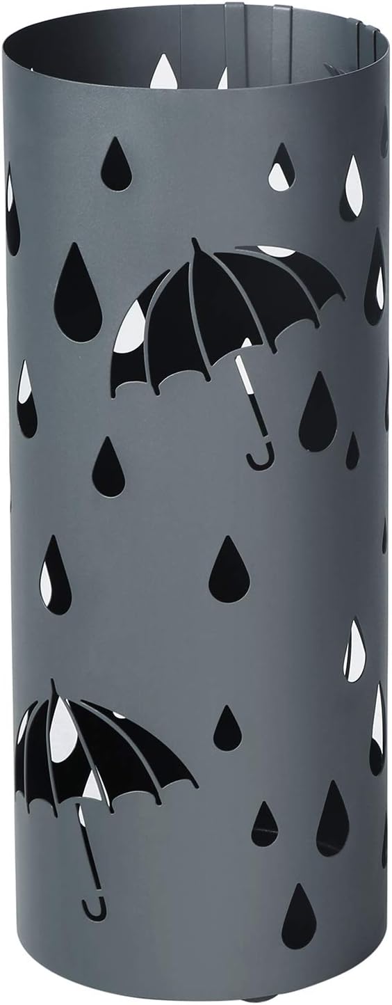SONGMICS Regenschirmständer aus Metall, runder Schirmständer, mit Wasserauffangschale und Haken, 49