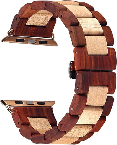 AIYIBEN Uhrenarmband aus Holz 42mm/44mm/45mm/49mm mit Schmetterlingsschnalle aus Edelstahl, kompatib