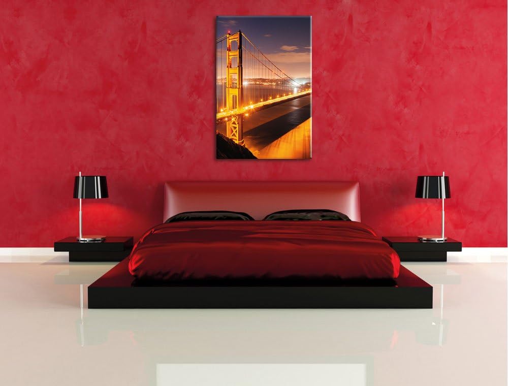 Pixxprint Golden Gate Bridge bei Nacht als Leinwandbild/Grösse: 100x70 / Wandbild/Kunstdruck/fertig