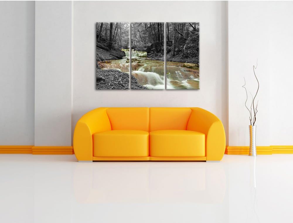 Pixxprint Waldbach im Herbst als Leinwandbild/Grösse: 3 Teilig (120x80) cm/Wandbild/Kunstdruck/ferti