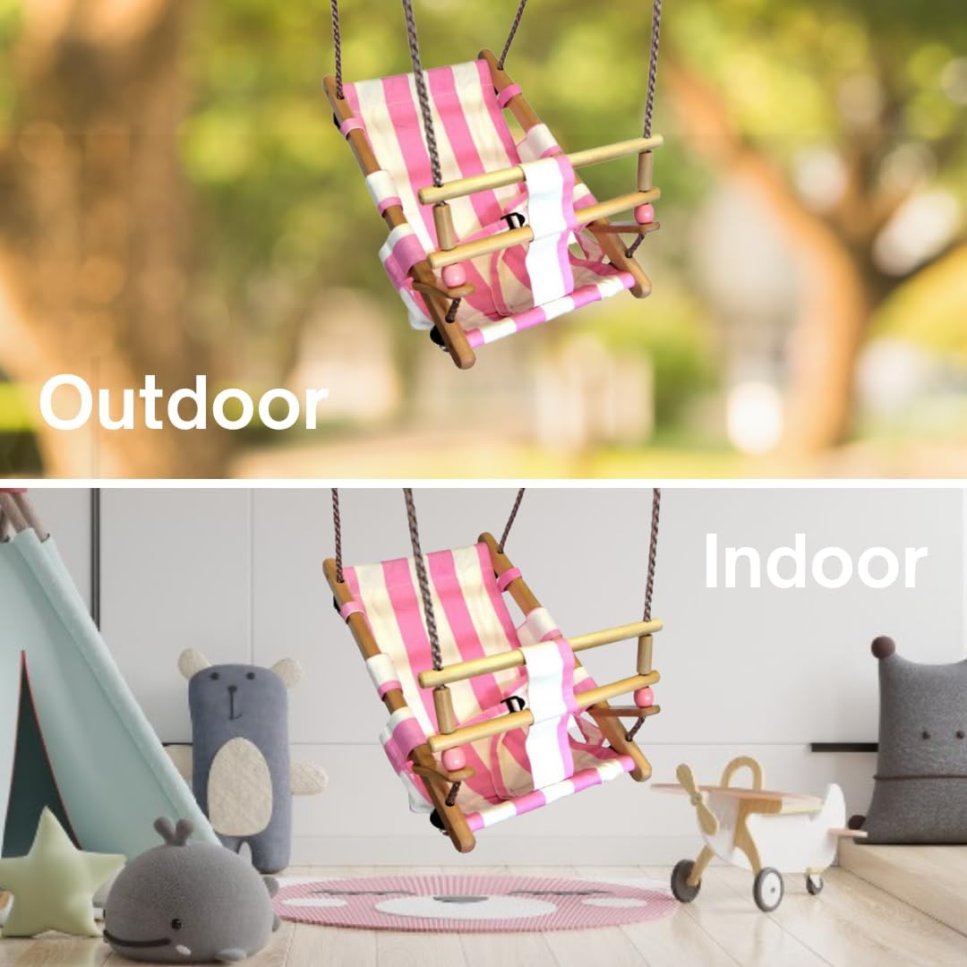 h2i Babyschaukel mit Haltegurt | Kinderschaukel aus wetterfestem Stoff | Kleinkindschaukel für Indoo