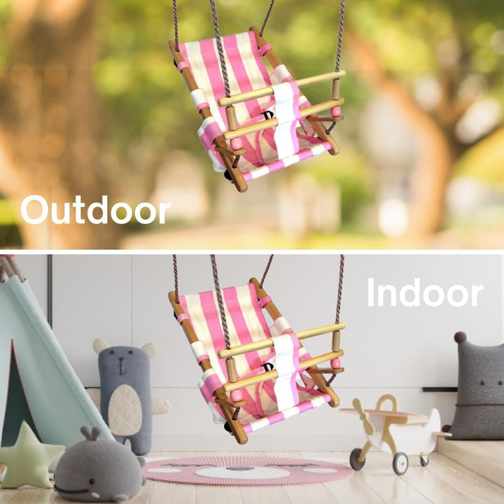 h2i Babyschaukel mit Haltegurt | Kinderschaukel aus wetterfestem Stoff | Kleinkindschaukel für Indoo