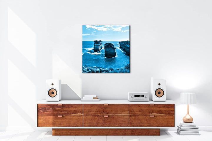 deyoli Felsenküste in Australien Format: 70x70 Effekt: Monocrome Blau als Leinwandbild, Motiv fertig