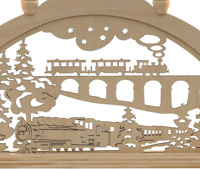 Dekohelden24 7-flammiger Holz Schwibbogen, Motiv: Eisenbahn, L/B/H: 58 x 4 x 38 cm, 37 cm, Eisenbahn