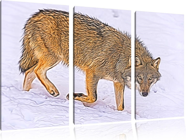seltener Wolf im Schnee Spezial 3-Teiler Leinwandbild 120x80 Bild auf Leinwand, XXL riesige Bilder f