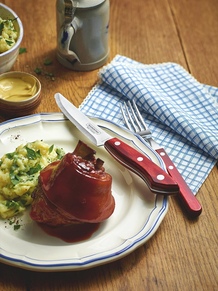 Tramontina Steakgabel Set Jumbo, 6-teilig, rostfreier Edelstahl, Holzgriff FSC-zertifiziert, spülmas